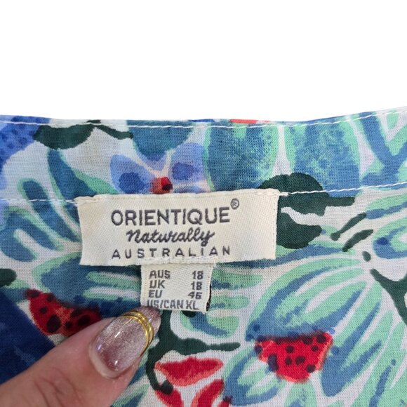 Orientique Naturally Australian Blue & Green Patchwork Floral Short Sleeve Size - Picture 3 of 4